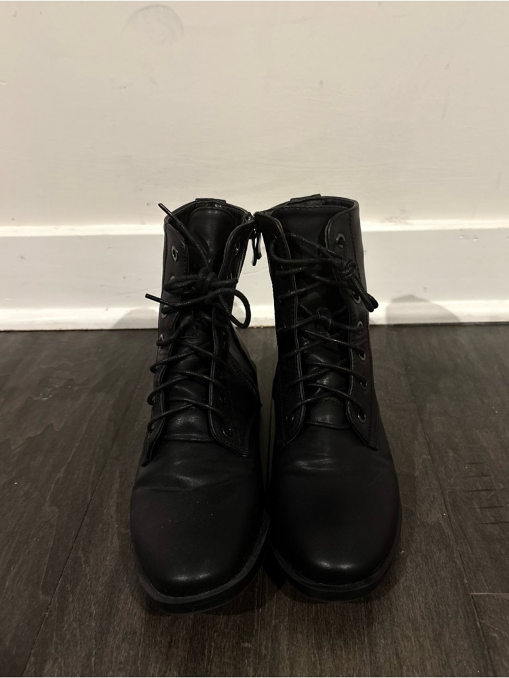 Women's Black Combat Moto Boots - Lace-Up Ankle Boot
